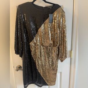 Eloquii Black and Gold Sequin Dress, size 16